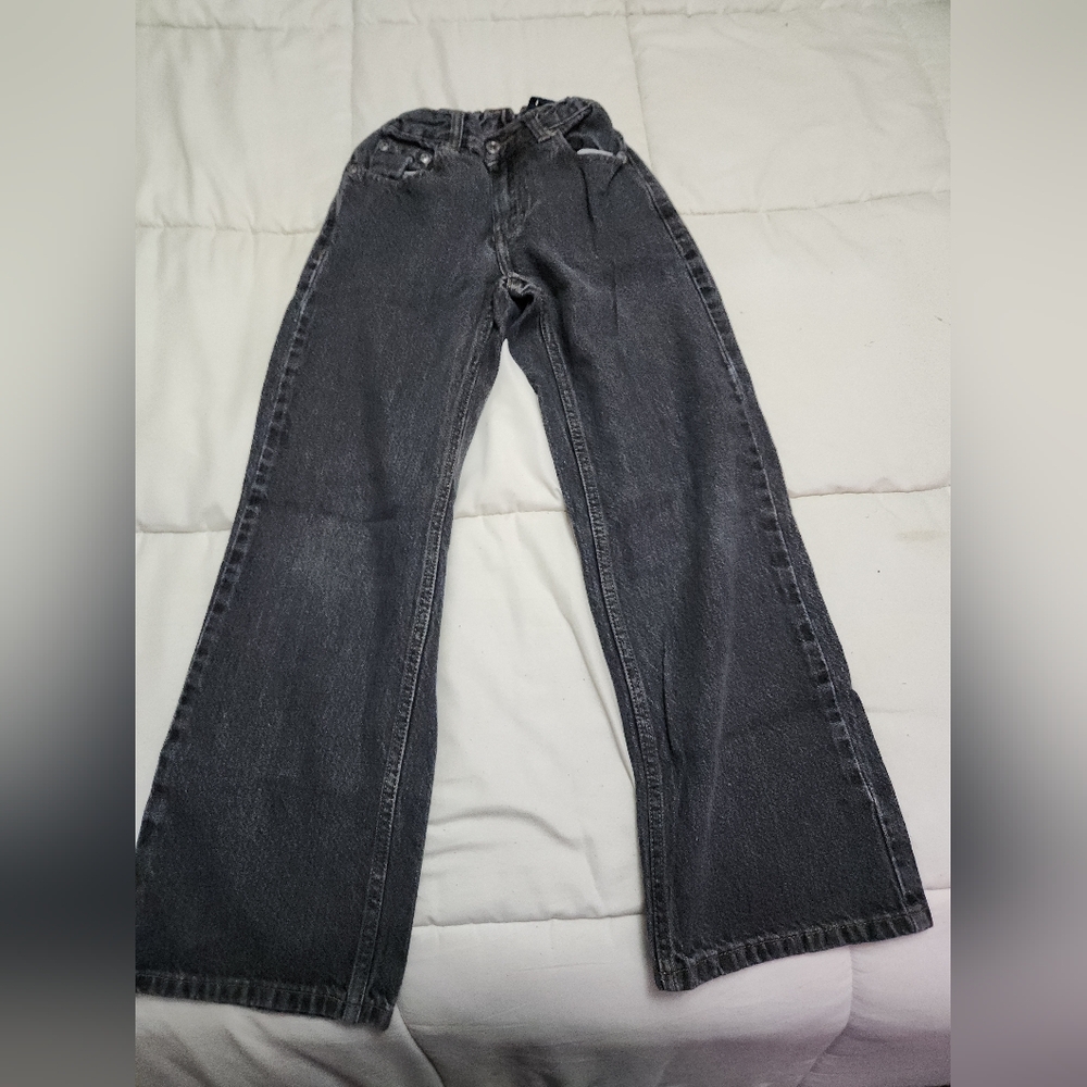 Dark Gray Wide-Leg Jeans Faded Glory Adjustable Waist